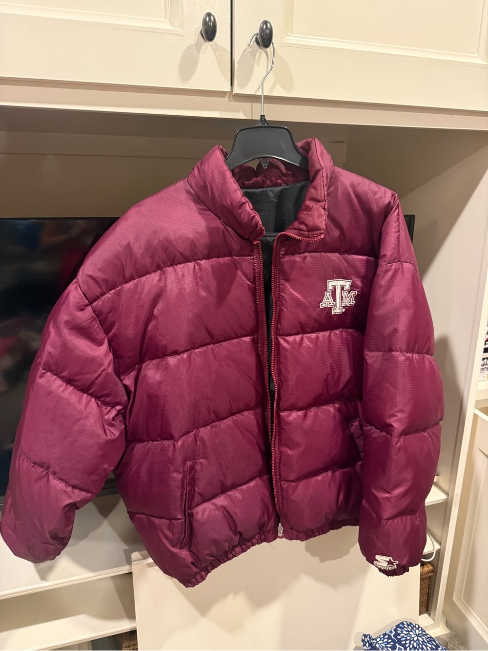 Vtg 90s Y2K Starter Texas AM Reversible Maroon Black Puffer Jacket Men
